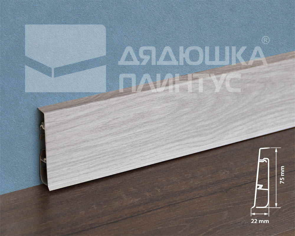 Плинтус ПВХ Cezar матовый с мягким краем HI-LINE PRESTIGE 285 Платан малибу